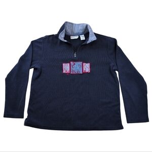 Knit Top Womens S Vintage Navy Ribbed CATS! Breckenridge 1/4 Zip Collar Pullover
